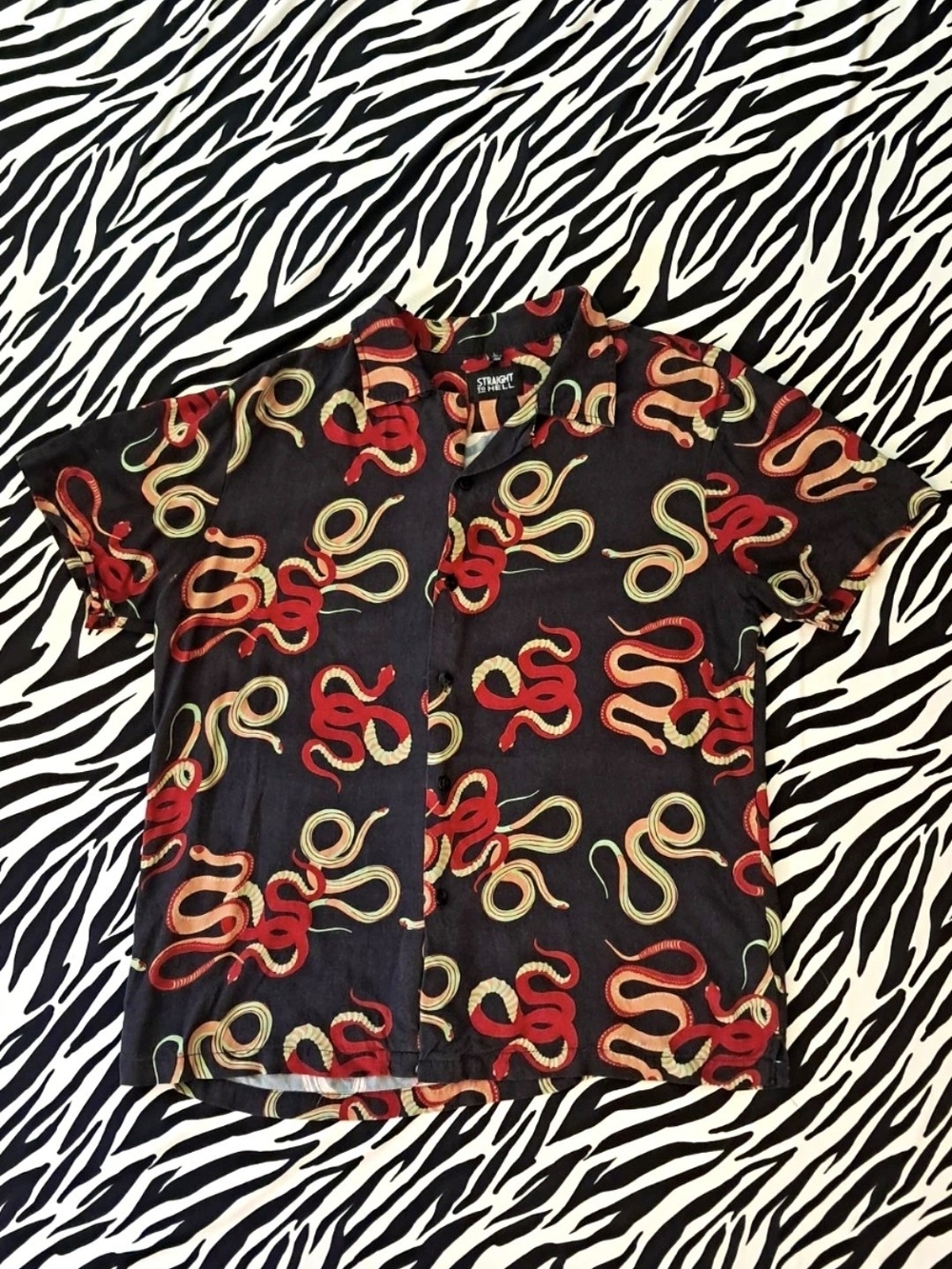 Straight To Hell Snake Print Shirt - Black/Red